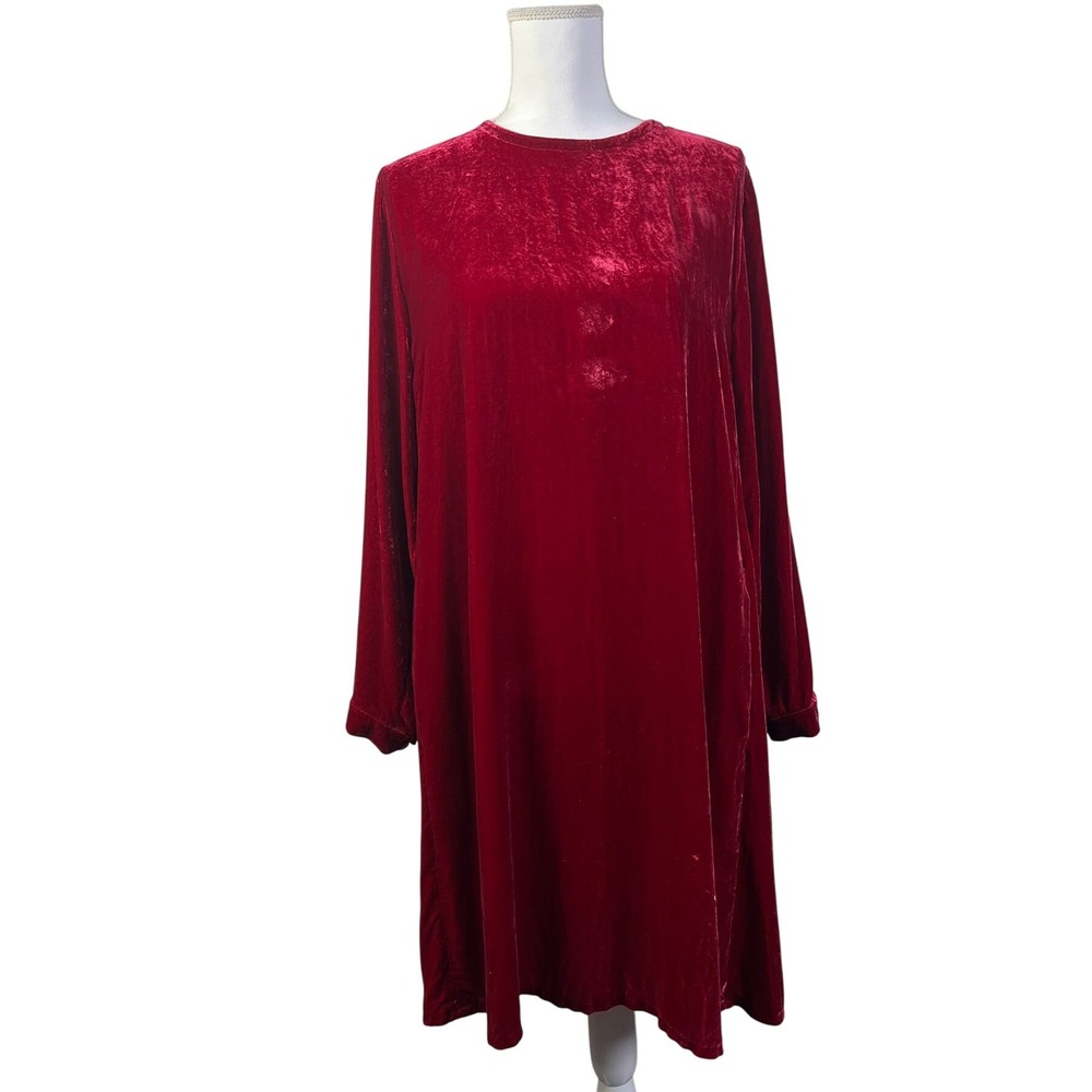 Eileen Fisher Velvet Minimalist Dress Long Sleeve Casual Party Red‎ Dress S/P